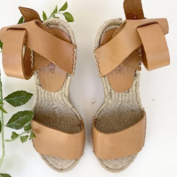 J.Crew Corsica Caramel Leather Ankle Strap Espadrille Wedge Sandals Size 7 - Picture 5 of 11